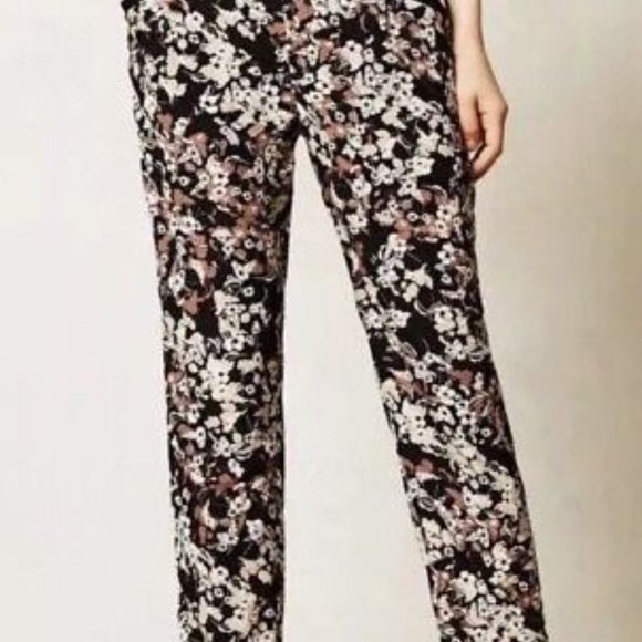 Anthropologie Black and Cream Cropped Floral Pants - Picture 2 of 3